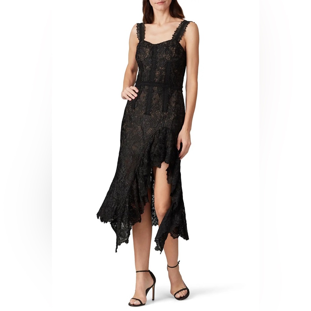 Bronx and Banco Tiffany Ruffle Lace Midi Sleeveless Dress in black size L